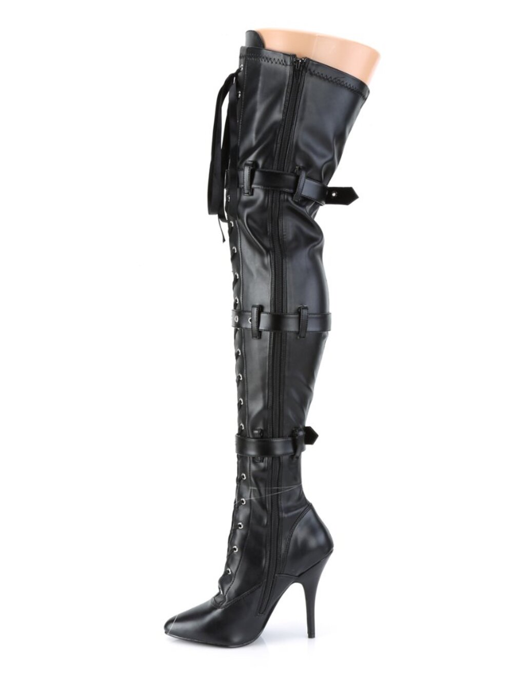 Gothic Thigh High Boots - 5" Stiletto Lace-Up Buckle Festival Rave Heels - Picture 3 of 5